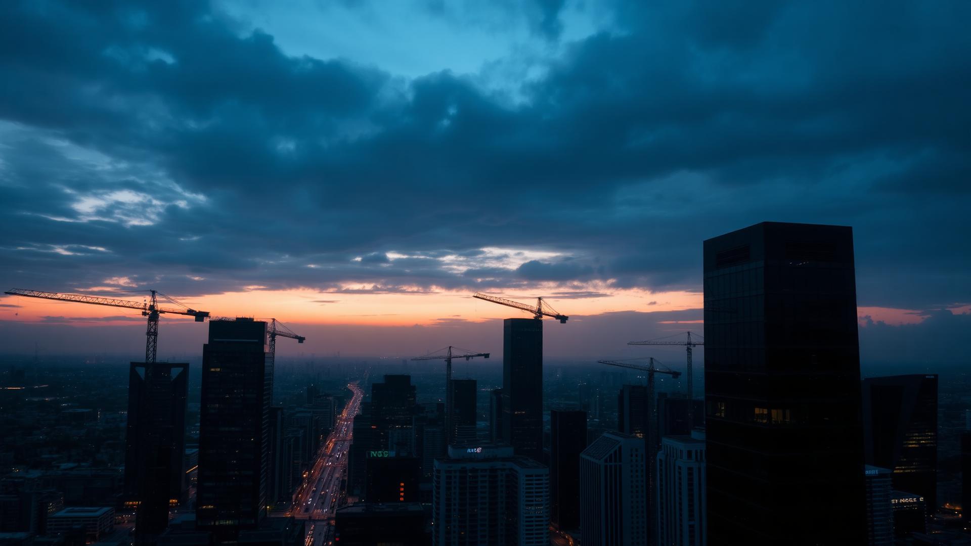 City skyline under development at dusk
